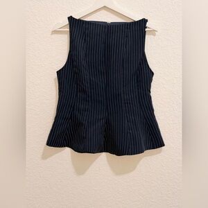 Navy Blue Pinstripe Peplum Top | Sleeveless Tailored